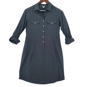 Eddie Bauer Women S Shirt Dress Polyester Stretch Black Button Front Utility